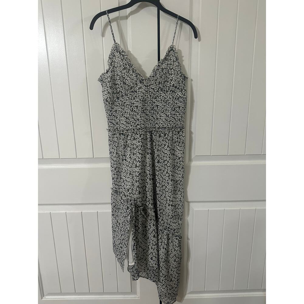 Leith Smocked Midi Dress M Black White Floral Spaghetti Strap Sundress